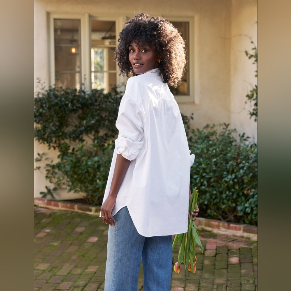 Frank & Eileen Victoria Italian Tuxedo Shirt White size Medium Office Oversized